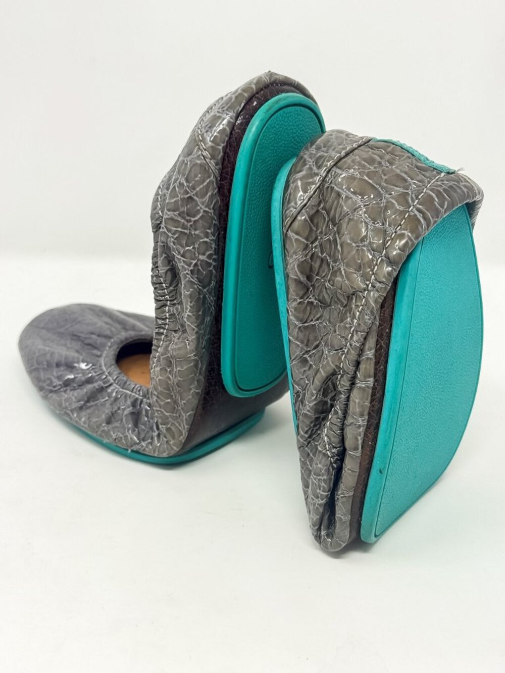 Tieks by Gavrieli Slate Grey Croc Patent Leather Ballet Flats Women's 9